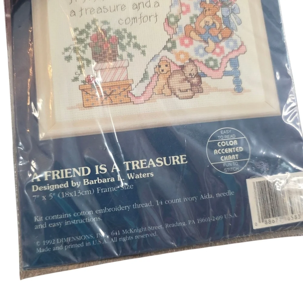 Vintage 1992 Sunset Jiffy Counted Cross Stitch Kit - A Friend is a Treasure New